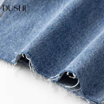 DUSHU Plus velikost dlouhé vysokým pasem denim sukně Dámské sexy rozdělit střapcem třásně elegantní džíny sukně Modrá dámská vintage-line sukně