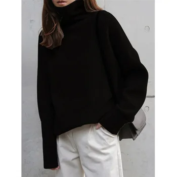 Dámský vlněný rolák svetr ženy, Tlustý svetr podzim zima krátké volné plus velikosti svetr pletený top