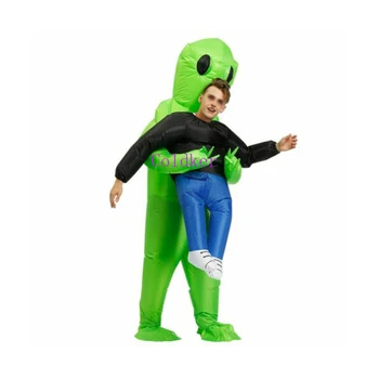 Děti Dospělé Halloween Cosplay Kostýmy s Vzduchové Čerpadlo Vodotěsné Nafukovací Zelený Mimozemšťan Cosplay Party Kostým