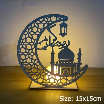 Dřevěné Eid Mubarak Světlo Příslušenství Ramadan Kareem Ramadan Ozdoby Islámu Dar Muslimské Visí Lucerny Paláce Světlo Eid Strany