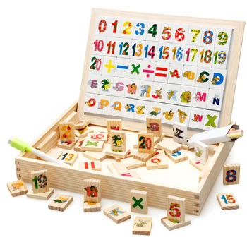 Dřevěné Puzzle Matematický Učení Hračka Multi-funkční rýsovací Prkno Dřevěné dětské Psací Deska oboustranné Magnetické Rýsovacím prkně