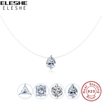 ELESHE 925 Sterling Silver Náhrdelník & Přívěsek Transparentní Vodní Kapka Crystal Raindrop Náhrdelník Náhrdelníky pro Ženy, Svatební Šperky