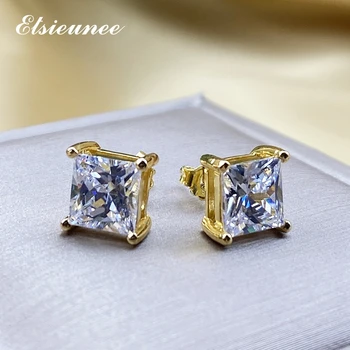 ELSIEUNEE 925 Sterling Silver 6/7/8MM Vytvořil Moissanite Diamant Svatební Náušnice Jemné Šperky Velkoobchod Drop Shipping