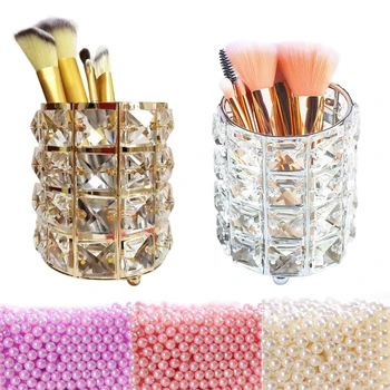 Evropa Kovové Make-Up Štětce Skladování Trubice Tužka Na Obočí Make-Up Organizátor Korálek Crystal Šperky Úložný Box