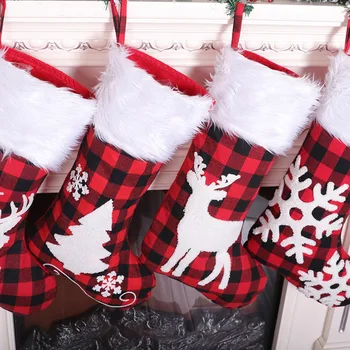 Fabric červené a černé zkontrolujte, Vánoční punčochy, Plyšové Vánoční punčochy dárkové tašky Vánoční přívěsky, Vánoční ozdoby