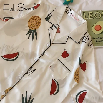 FallSweet 2020 Nové Ženy Noční Košile Sexy Tisk Hedvábný Satén Sleepshirts Polovina Rukáv Ženy Košile Krátký