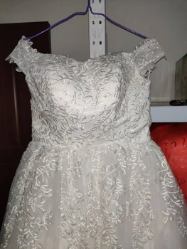 Fansmile 2020 Bílá Off Rameno Vestido De Noiva Svatební Šaty Vlak na Zakázku Plus Velikost Svatební Tyl Svatba FSM-630T