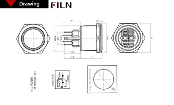 FILN FLM28SS-FJ-E-6P 28mm červená zelená žlutá modrá prsten led svítí momentální průměr 12v kovový tlačítkový spínač