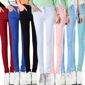 FSDKFAA korejský Styl Plus Velikost Letní Skinny Kalhoty Ženy Candy Barvy Tužka Kalhoty Příležitostné Slim Kalhoty Stretch Černé Legíny