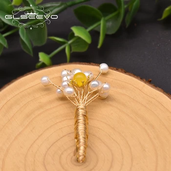 GLSEEVO Přírodní sladkovodní Pearl, Elegantní, Originální designové Kouzlo Brož Pro Ženy, Svatební Dar Ručně vyráběné Ženské Šperky GO0363C