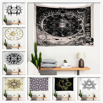 Gobelín Měsíc Slunce Psychedelic Witchcraft Dodávky Tarot Zavěšení Na Zeď Kolej Room Decor Art Estetický Bytový Textil Na Zakázku