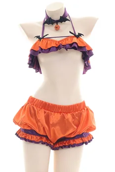 Halloween Sexy Kostým Japonské Lolita Dýně Biniki Kraťasy Devil Bat Bell spodní Prádlo Set Cosplay Ženské spodní Prádlo 2ks Set