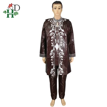 H&D 2020 africké oblečení pro muže košili vestu, košili, kalhoty 3 ks oblek výšivky bazin riche kalhot nastavit africké muž formální oblečení
