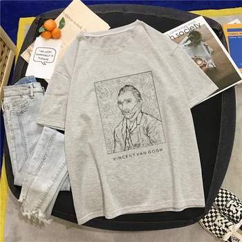 Harajuku divertente disegno v bianco e nero di Van Gogh stampa a maniche corte T-Shirt elegantní velké velikosti allentato O-Collo casual