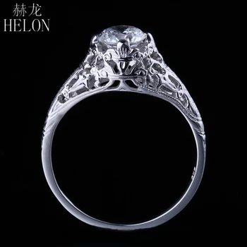 HELON Sterling Silver 925 Kulatý Řez 5,5 mm 0.6 ct Moissanites Diamantový Zásnubní Jemný Prsten Ženy, Vintage Starožitný Svatební Šperky