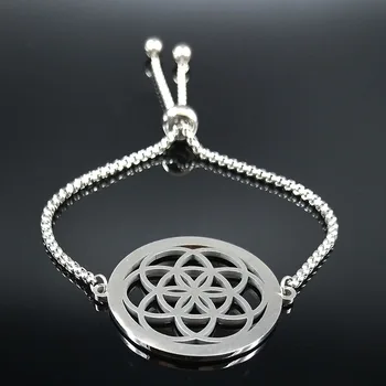 Hinduistické jógy, Buddhismu Crystal z Nerezové Oceli Řetězce Náramek Ženy Květ Života Stříbrné Barvy Řetěz Náhrdelník Šperky joyas B18606