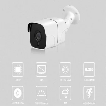 HJT IP Kamera 5.0 MP H. 265 Vestavěný POE 48V Kovové Vodotěsné CCTV Kamera Detekce Pohybu Onvif2.1 Video Dohled