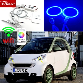 HochiTech Vynikající RGB, Multi-Barevné halo kroužky kit car styling pro Smart Fortwo W451 Mk2 2008-14 angel eyes wifi dálkové ovládání