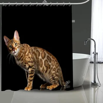 Hot Prodej Vlastní Leopard Cat Sprchové Závěsy DIY Koupelna Záclony v Pračce Polyester pro Vanu Art Dekor
