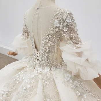 HTL1944 Luxusní Elegantní V-Neck Crystal Lištování Perly Svatební Šaty Roku 2020 Flitry plesové Šaty Krátký Rukáv