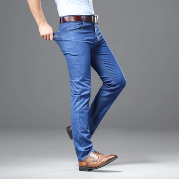 Jaro Léto Tenké Muži Džíny 2020 Nový Módní Obchod Ležérní Elastické Slim Kalhoty Značky Kalhoty Plus Velikost 40 42 44 46