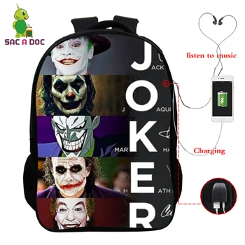 Joker Batoh 16 Palcový Vodotěsné Školní Tašky Usb Nabíjecí Muži Ženy Aktovka Tisk Joker Vysoké Školy Bagpack Mochila Feminina Homme