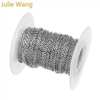 Julie Wang 10 Yardů/Roll 1-3mm z Nerezové Oceli Kříž O Řetězce Muži Ženy Řetěz Náhrdelník Náramek Šperky Zjištění Příslušenství