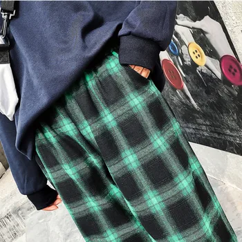 Kalhoty Dámské Kostkované korejský Styl Volné Kapsy Hip Hop Streetwear Rovné Dámské Volný čas Studentů All-zápas Kalhoty Elegantní 2020