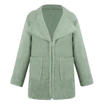 KANCOOLD falešné kožešiny tlusté teplé kudrnaté teddy kabát nový zimní kolekce ženského oblečení nadměrných s pod větrolamem zelená