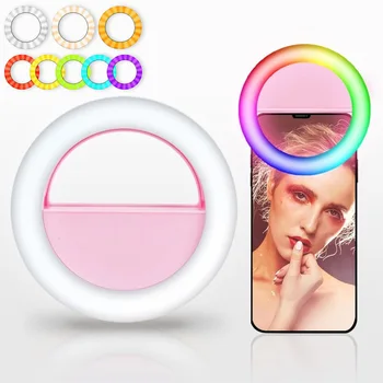 Klip-na RGB Mobilní Telefon Selfie Prsten Světla LED Multi-barevné Fotografie Ring Lampa Make-up Ringlight pro Telefon, Tablet Youtube Video
