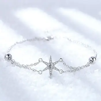 Korejský 925 Sterling Silver Star Náramky Pro Ženy Micro Zirkony Náramek Řetěz Dárek Jednoduchých Nové Šperky S-B260