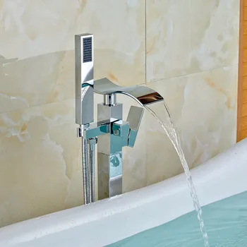Koupelna Vana Baterie Chrome Podlaze Stojící Vodopád Vany Baterie Mixer Kohoutku 360 Rotační Hubice S ABS Ruční torneira