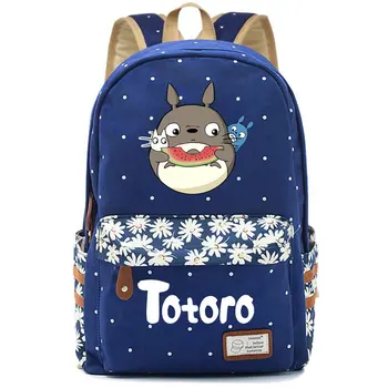 Kreslených Anime Můj Soused Totoro Roztomilý Kočka Květiny Dot Chlapec, Dívka, Školní Knihy Taška Ženy Teenagery Plátno Dáma Femme Batoh