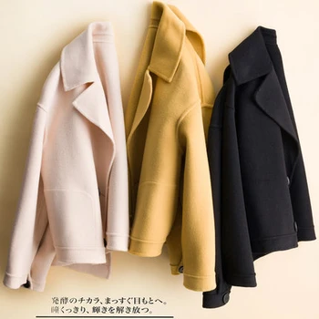 Krátké Pevné Dvojité vlny kabát ženy 2020 podzimní a zimní Double breasted volné zimní ležérní bunda casaco feminino