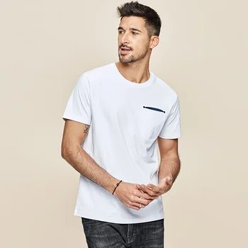 KUEGOU Značky Pánské krátký rukáv t shirt Pocket dekorace Letní černé módní Kolem krku tričko muži ZT-3354