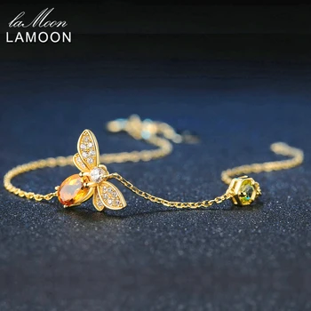 LAMOON - Bee 5X7mm Přírodní Ovál Citrín 925 Sterling Silver Šperky Řetěz Náramek S925 LMHI002
