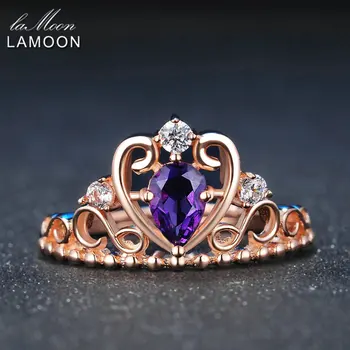 LAMOON Koruna Přírodní Slza Ametyst 925 Sterling Silver Šperky Snubní Prsten s S925 Pro Ženy LMRI049