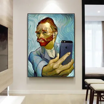 Legrační Umění Van Gogh Selfie telefonicky Plátno, Obrazy na Zeď Umění Plakáty a Tisky, Abstraktní Portrét Van Gogh Obrázky