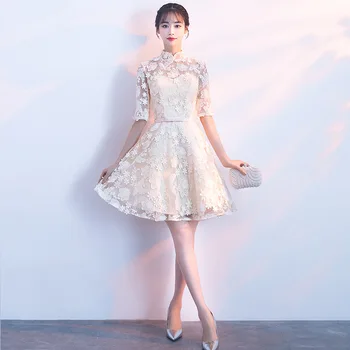 Lepší Ženy Vyšívací Květinové Plesové Šaty Elegantní Půl Rukáv Cheongsam Lady Čínský Styl Klasické Šaty Qipao Slim Vestidos