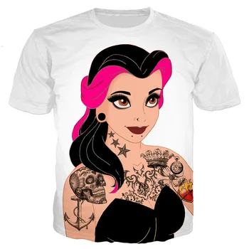 Letní Alice Princezna Jasmine Punk pánské oblečení streetwear Unisex T-shirt 3D tištěný kšiltovka kategorie plochý novinka módní tričko hip hop ležérní top