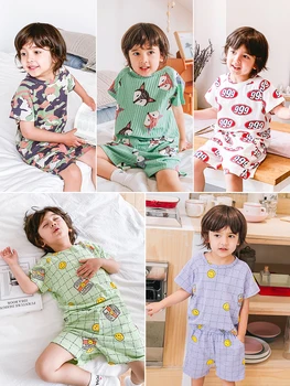Letní dětské Pyžamo Oblek Chlapci korejský Krátkým Rukávem Šortky dvoudílné Západní Styl, Děti, Dítě, Léto, Domácí Služby