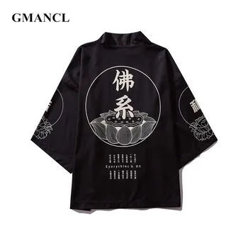 Letní Nový Čínský Znak Muži Svetr, Opalovací Krém Bunda Módní Tištěné Harajuku Male Streetwear Japonské Kimono Bundy Kabát