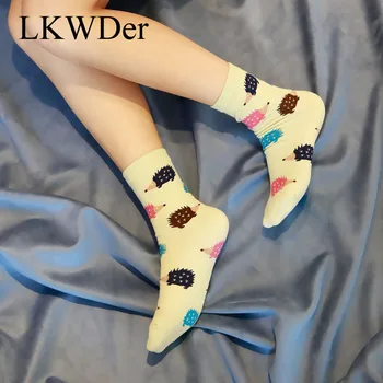 LKWDer 5 Párů Dámské Ponožky, Legrační, Šťastný Karikatura Ježek Vzor Ponožky Ženy Česaná Bavlna, Kvalitní Ponožky Calcetines Mujer