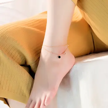 Lokaer Rose Gold Barva Lásky Dvojí Geometrie Kruhu Ponožky Pro Ženy Titan Ocel Nohy Odkaz Řetěz Šperku Ženské Šperky A20017