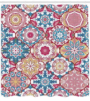 Marocké Stánku Sprchový Závěs Osmanské Mozaika Umění Vzor s Orientální Květinové Formy Starožitné Scroll Keramické Boho Tkaniny Koupelna