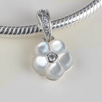Matka Pearl & CZ Květinový Přívěsek Charms Originální 925 Sterling Silver Matka je Den Květinové Šperky Fit Značky Náramek