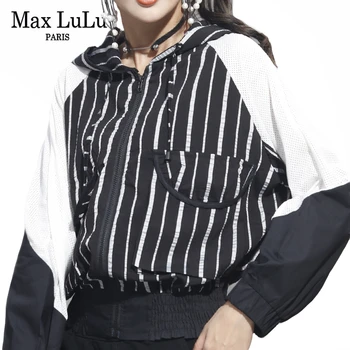 Max LuLu Jaře Roku 2020 Módní Korejský Dámy Punk Streetwear Ženy S Kapucí Bundy Ok Ležérní Pruhované Krátké Kabáty Sexy Větrovka