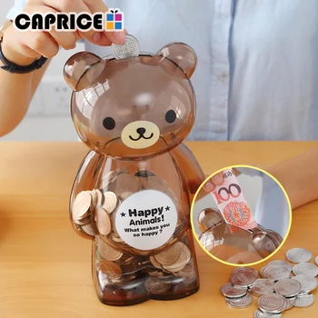 Medvěd Peníze Box Plastové Mince Úspory Prasátko, Transparentní Candy Skladování Trezor, Dítě, Děti, Peníze na Vklad Domova AP0728
