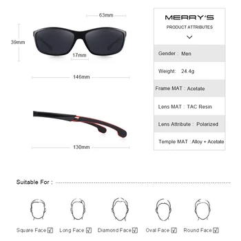 MERRYS DESIGN Čtverečních Polarizované sluneční Brýle Pro Muže TR90 Rám Řidičské Brýle Muž Rybaření Brýle UV400 S3113