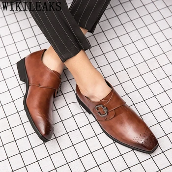 Mnich Popruh Boty Černé Obchodní Boty Muži Oxford Kožené Elegantní Boty Pro Muže Módní Velké Velikosti Muži Večerní Šaty Zapatos Vestir